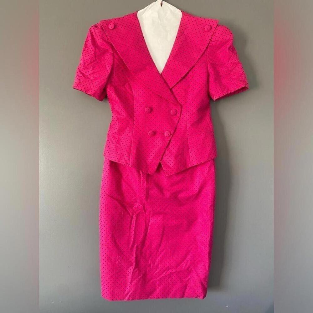 Guy Laroche 80s Vintage Pink Suit Blazer Set M